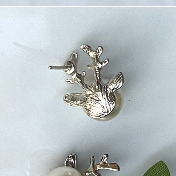 Silver Faux Pearl Reindeer Earrings - Picture 2 of 3